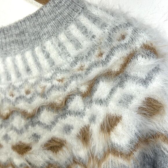 FATE Stitch Fix Wool Blend Sweater Womens S Fuzzy Knit Grey Fair Isle - Picture 9 of 9